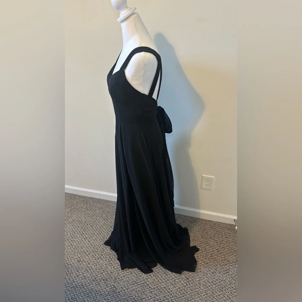 Azazie Black Julie Chiffon A-Line Bow Dress Size A6 - Picture 3 of 9